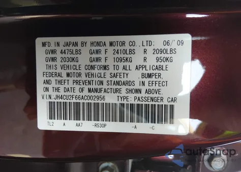2010 Acura Tsx 2.4 from USA, damaged, VIN JH4CU2F66AC002956